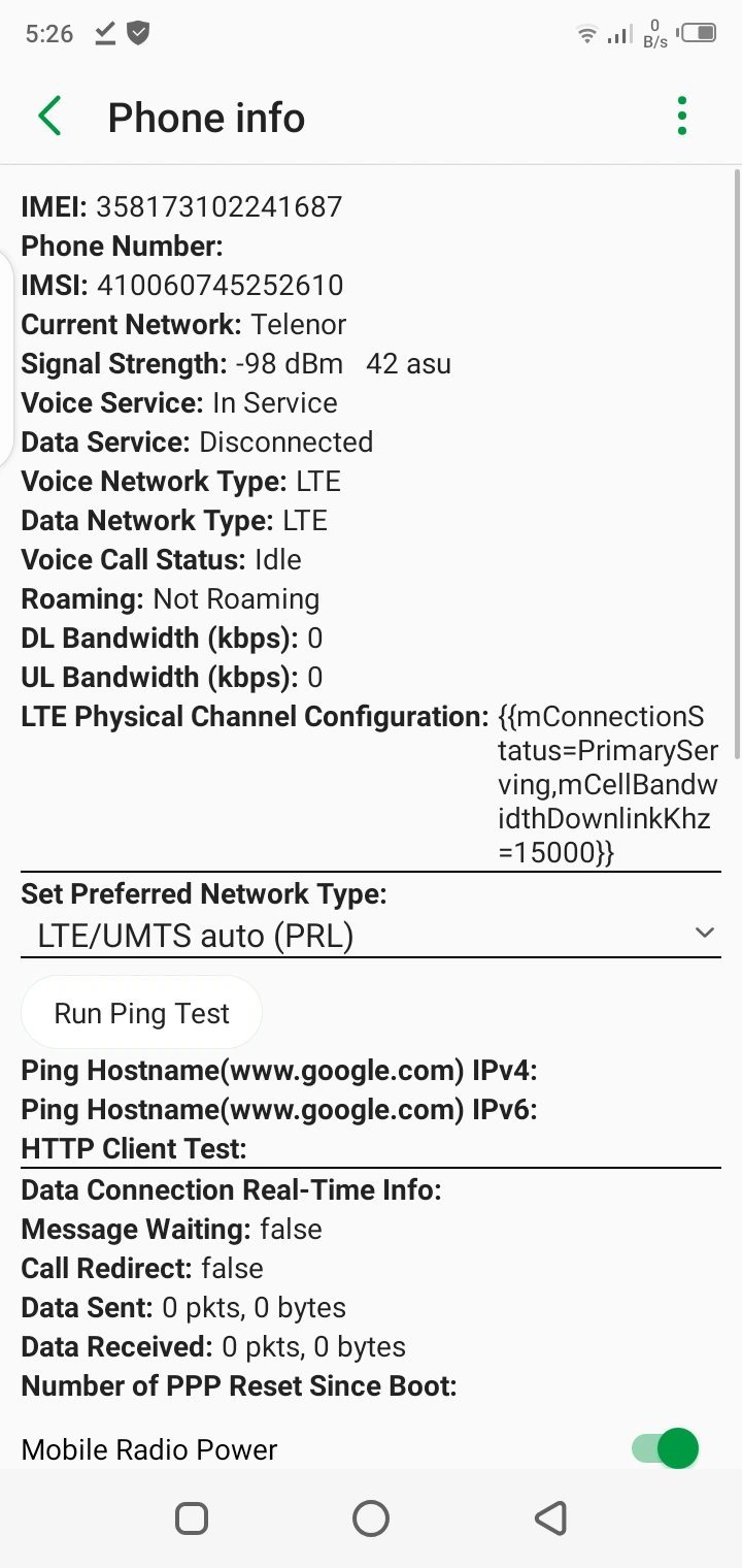 Screenshot Network Mode Android